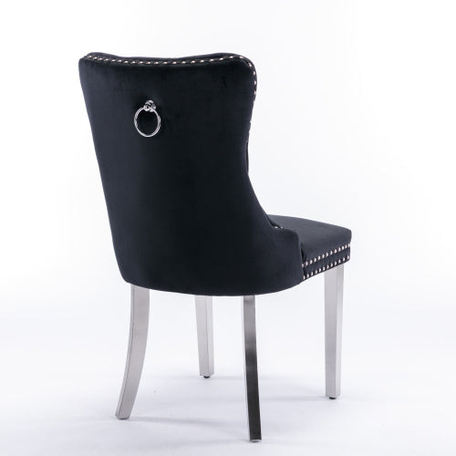 Modern Tufted Velvet Dining Chair Set (Black, DE1701BK)