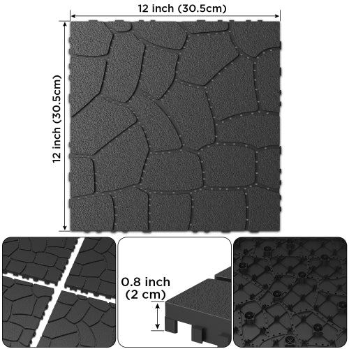 44 Pack Dark Gray New Stone - texture Interlocking Patio Deck Tiles