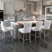 Contemporary Velvet Barstools Set of 2 (Beige) - Tufted, Wooden Legs & Chrome Trim