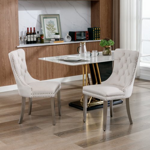 Modern Tufted Velvet Dining Chair Set (Beige, DE1701BG)