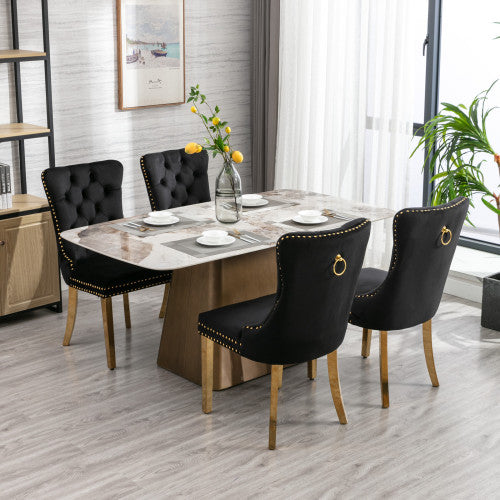 A&A Nikki Collection 2-Pcs Black&Gold Velvet Dining Chairs (DE1601BK)