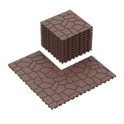 44 Pack Brown New Stone-texture Interlocking Patio Deck Tiles