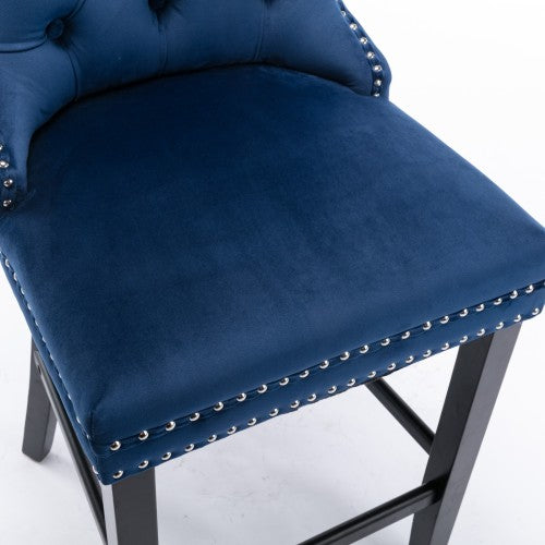 Blue Velvet Tufted Barstools 2-Pcs Set (DE2002BL)