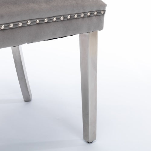 A&A Nikki Collection 2-Pcs Grey&Chrome Velvet Dining Chairs (DE1701GY)