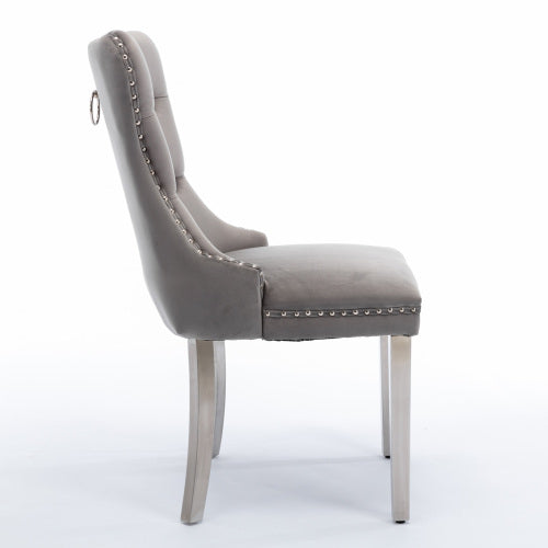 A&A Nikki Collection 2-Pcs Grey&Chrome Velvet Dining Chairs (DE1701GY)