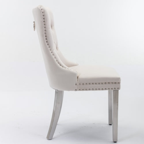 Modern Tufted Velvet Dining Chair Set (Beige, DE1701BG)
