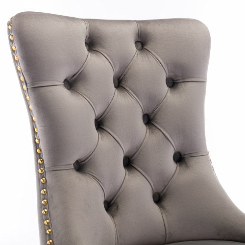 A&A Nikki Collection 2-Pcs Grey&Gold Velvet Dining Chairs (DE1601GY)