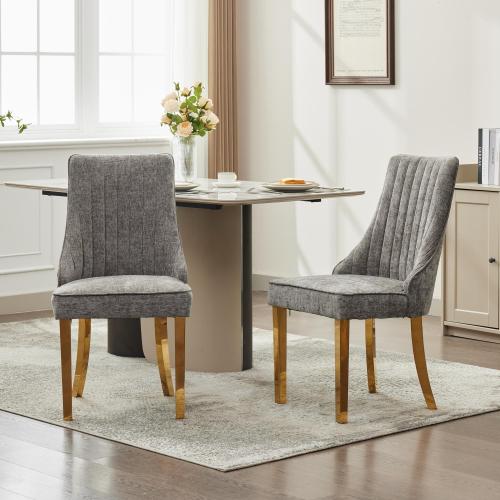 French Style Chenille Dining Chair Set (Gray, DE1647GY)