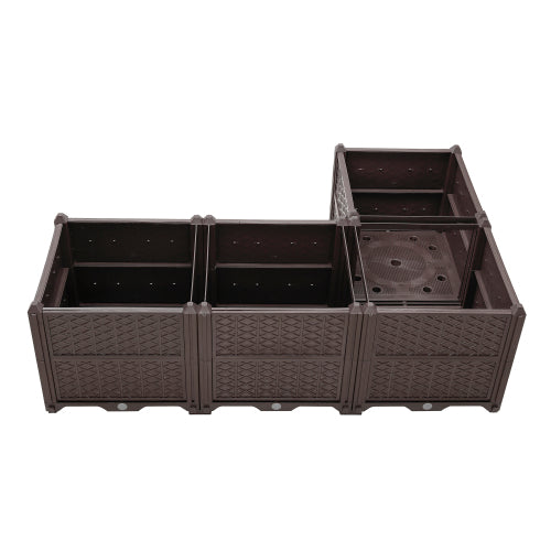 Brown Rectangular Raised Plastic Garden Bed Kit