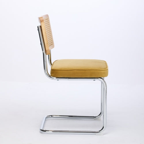 Mid-Century 2-Pcs Golden Velvet Dining Chairs (Cane Back, DE1851GL)