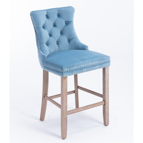 Light Blue Velvet Tufted Barstools 2-Pcs Set (DE2002LB)