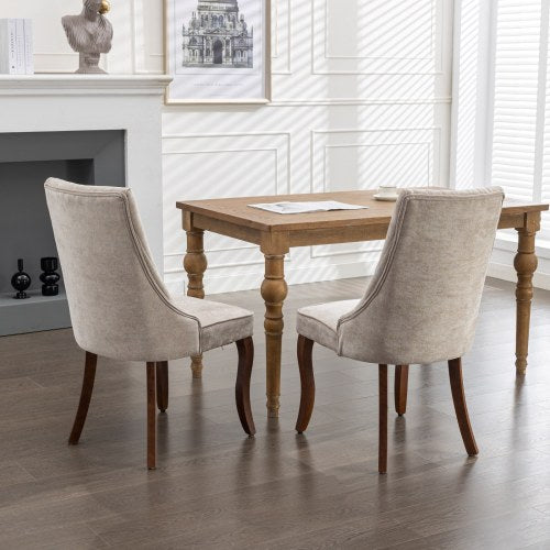 Beige Rayon Flocking Linen Dining Chairs 2-Pcs Set (DE1847BG)