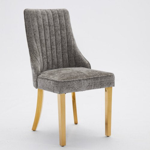French Style Chenille Dining Chair Set (Gray, DE1647GY)