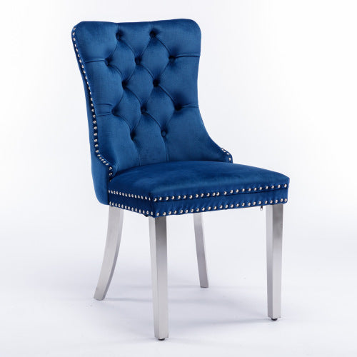 Nikki Collection 2-Pcs Blue&Chrome Velvet Dining Chairs (DE1701BL)