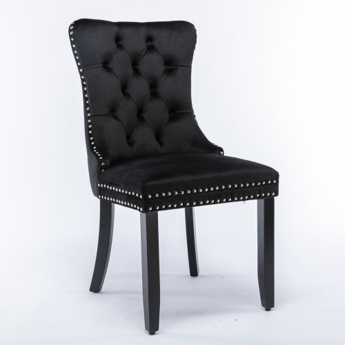 Nikki Collection 2-Pcs Black Velvet Tufted Dining Chair (DE2001BK)