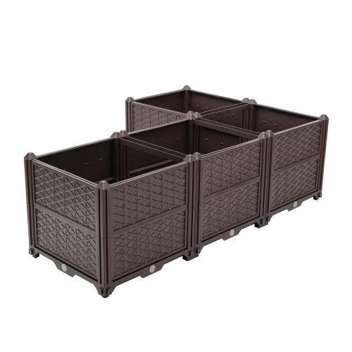 Brown Rectangular Raised Plastic Garden Bed Kit