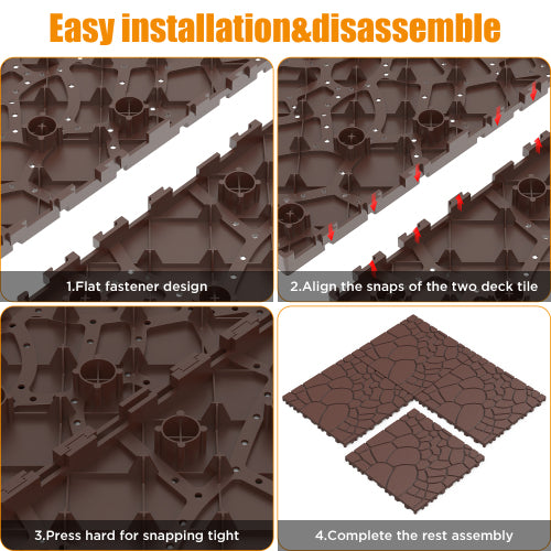 44 Pack Brown 12" Stone-texture Interlocking Patio Deck Tiles