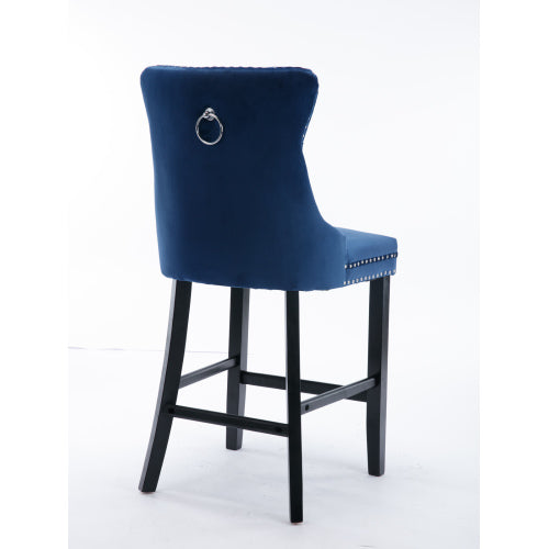 Blue Velvet Tufted Barstools 2-Pcs Set (DE2002BL)