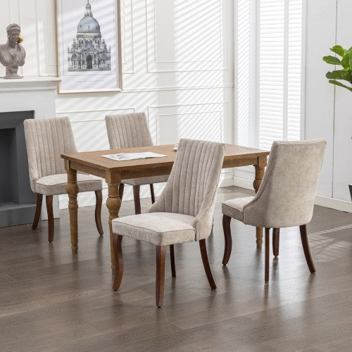 Beige Rayon Flocking Linen Dining Chairs 2-Pcs Set (DE1847BG)