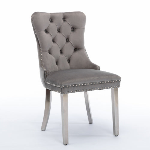 A&A Nikki Collection 2-Pcs Grey&Chrome Velvet Dining Chairs (DE1701GY)