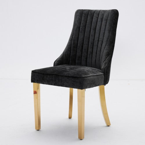Black Rayon Chenille Dining Chairs 2-Pcs Set (DE1647BK)