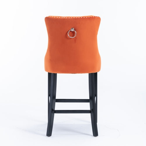 Orange Velvet Tufted Barstools 2-Pcs Set (DE2002OG)