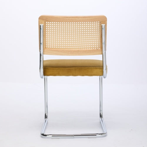 Mid-Century 2-Pcs Golden Velvet Dining Chairs (Cane Back, DE1851GL)