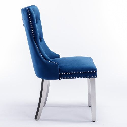 Nikki Collection 2-Pcs Blue&Chrome Velvet Dining Chairs (DE1701BL)