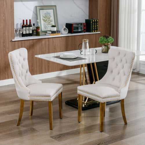 A&A Nikki Collection 2-Pcs Beige&Gold Velvet Dining Chairs (DE1601BG)