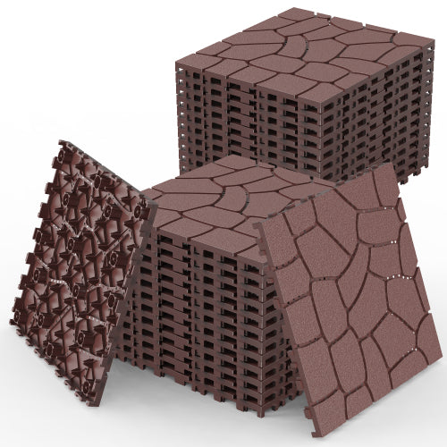 44 Pack Brown New Stone-texture Interlocking Patio Deck Tiles