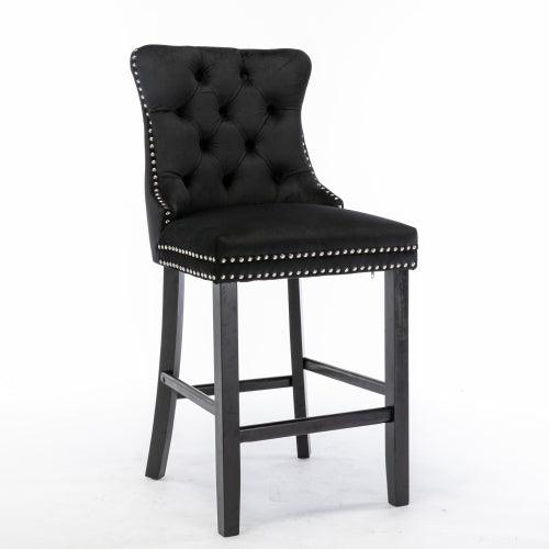 Black Velvet Tufted Barstools 2-Pcs Set (DE2002BK)