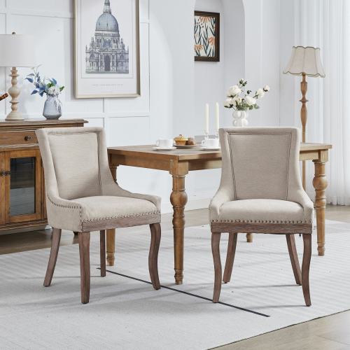 A&A Furniture 2-Pcs Beige Ultra Side Dining Chairs (DE1807BG)
