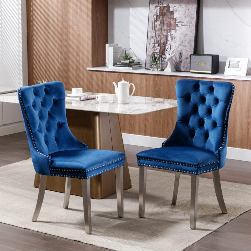 Nikki Collection 2-Pcs Blue&Chrome Velvet Dining Chairs (DE1701BL)