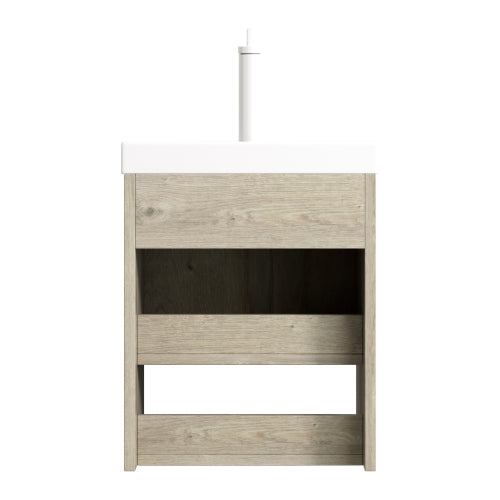 KAIRO 42cm Wandmontierbarer Badezimmerwaschtisch (Weiß Keramikbecken + Cremeeiche)