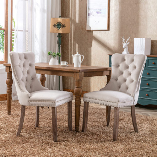 Nikki Collection 2-Pcs Beige Velvet Tufted Dining Chair (DE2001BG)