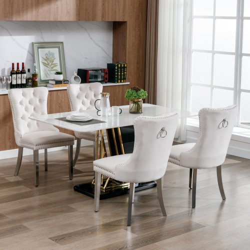 Modern Tufted Velvet Dining Chair Set (Beige, DE1701BG)