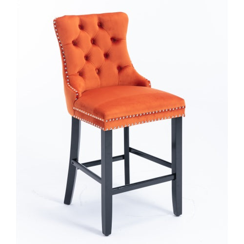 Orange Velvet Tufted Barstools 2-Pcs Set (DE2002OG)