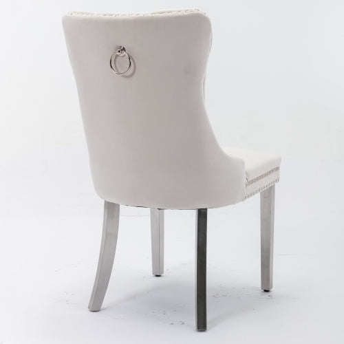 Modern Tufted Velvet Dining Chair Set (Beige, DE1701BG)