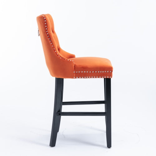 Orange Velvet Tufted Barstools 2-Pcs Set (DE2002OG)