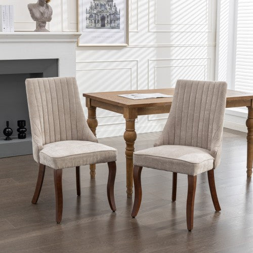 Beige Rayon Flocking Linen Dining Chairs 2-Pcs Set (DE1847BG)