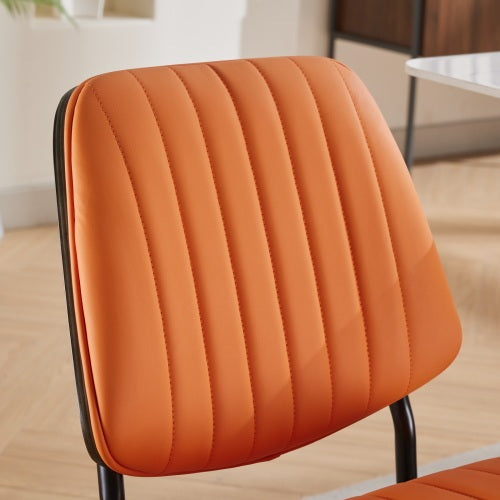Mid-Century Orange Faux Leather Dining Chairs 2-Pcs Set (DE1849OG)