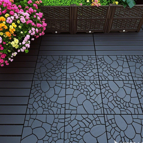 44 Pack Dark Gray 12" Stone - texture Interlocking Patio Deck Tiles