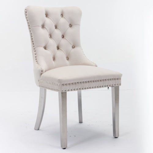 Modern Tufted Velvet Dining Chair Set (Beige, DE1701BG)