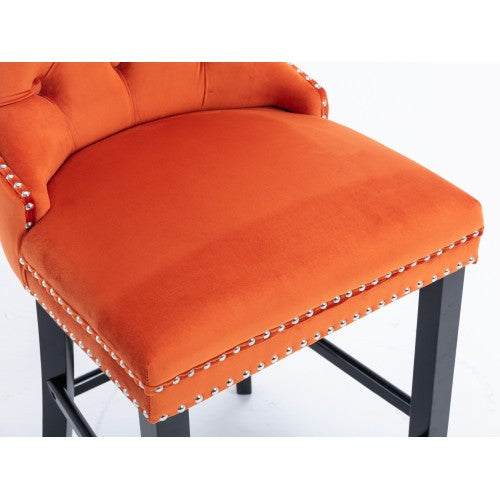 Orange Velvet Tufted Barstools 2-Pcs Set (DE2002OG)