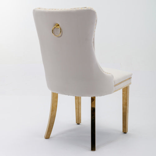 A&A Nikki Collection 2-Pcs Beige&Gold Velvet Dining Chairs (DE1601BG)