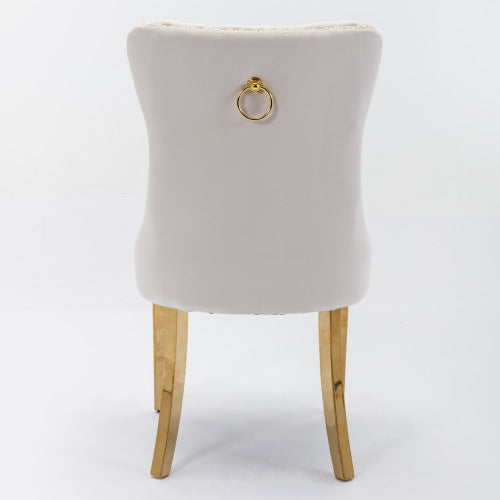 A&A Nikki Collection 2-Pcs Beige&Gold Velvet Dining Chairs (DE1601BG)