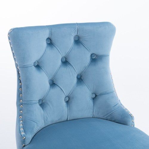 Light Blue Velvet Tufted Barstools 2-Pcs Set (DE2002LB)