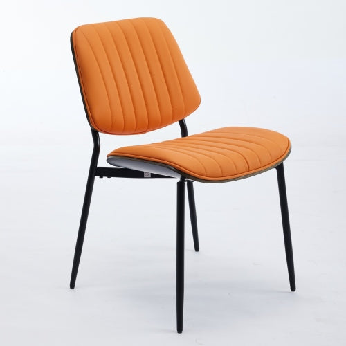 Mid-Century Orange Faux Leather Dining Chairs 2-Pcs Set (DE1849OG)