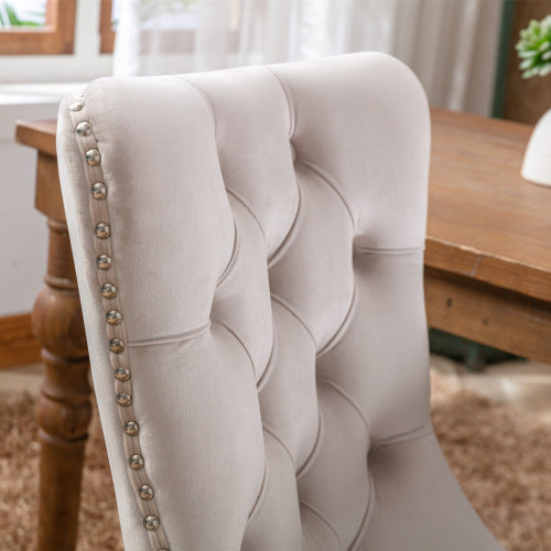 Nikki Collection 2-Pcs Beige Velvet Tufted Dining Chair (DE2001BG)