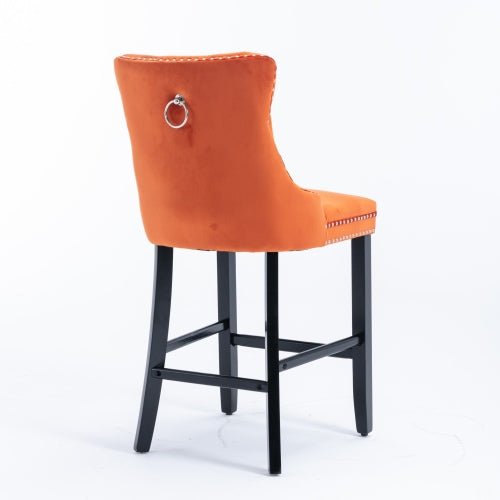 Orange Velvet Tufted Barstools 2-Pcs Set (DE2002OG)
